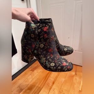 Black Flowery Satin Boots